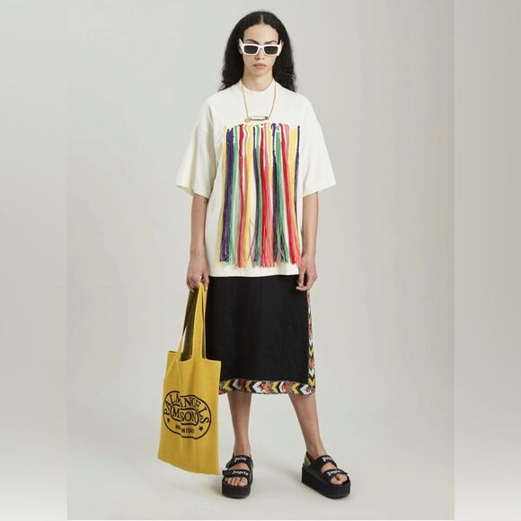 Palm Angels X Missoni Women’s Size Small Embroidered Tassel T-Shirt Off White - Picture 1 of 16